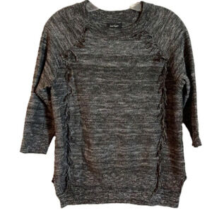 LORD & Taylor Black White And Iridescent Thread Sweater 3/4 Sleeve Size Small